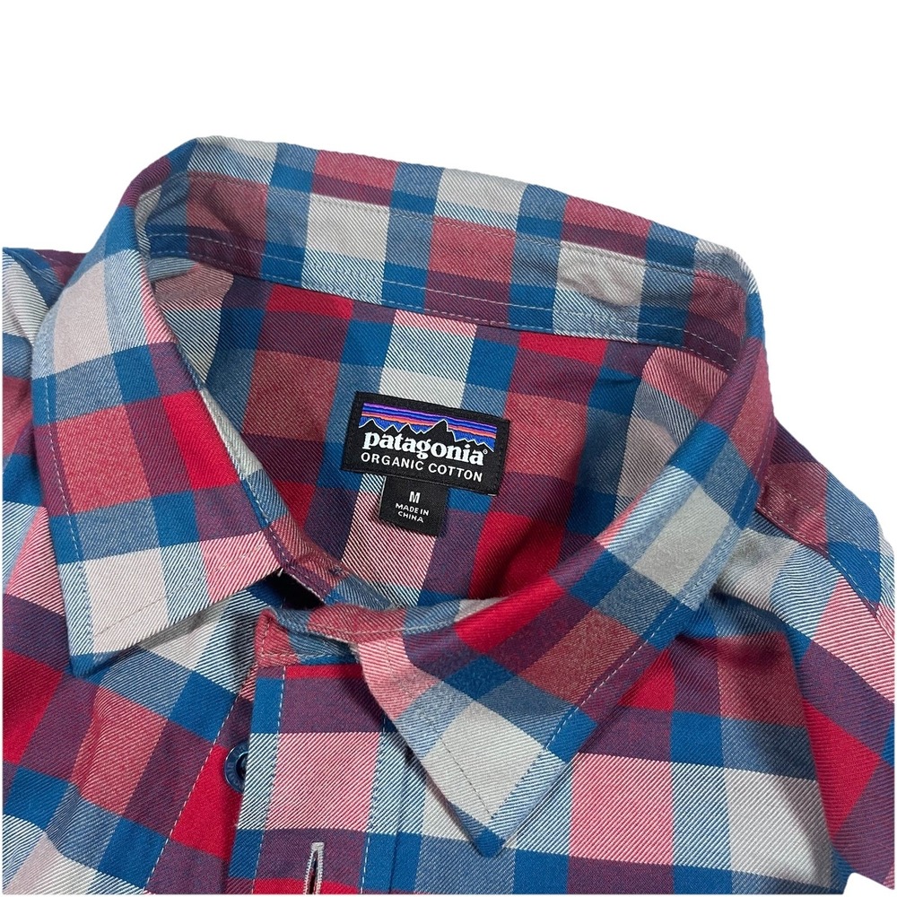 Patagonia Mens Medium Fjord‎ Flannel Long Sleeve Shirt Plaid Blue Organic Cotton